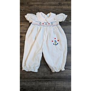 Vintage Baby Smocked Sailboat Nautical 6-9m Baby Romper 4th of. July